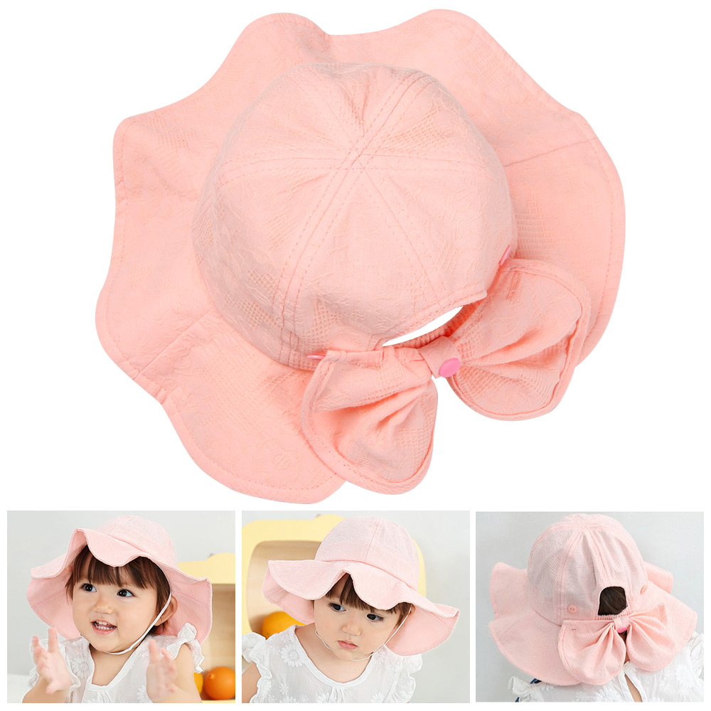 Mũ cotton phối nơ đi biển chống nắng chống tia UV cho bé gái