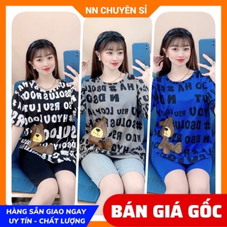 Đồ bộ thun lửng phom to cho nữ mặc nhà chất vải mềm mát in chữ in gấu hoạt hình dễ thương TP88