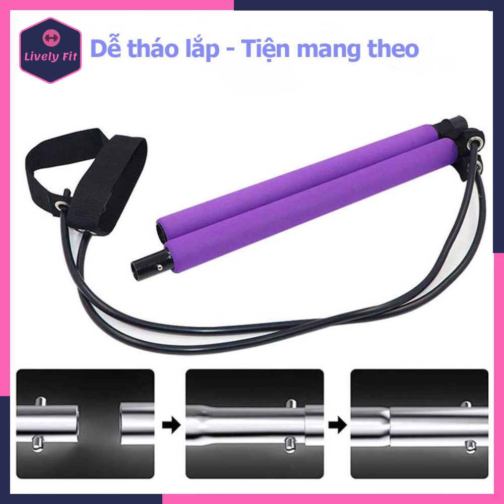 Thanh Tập Pilates Kèm Dây Kháng Lực, Gậy Tập Squat Stick, Xà Đơn Yoga, Thiết Bị Tập Luyện Chống Đẩy Đa Năng