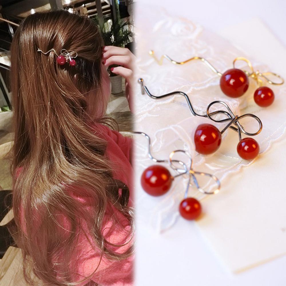 Kẹp Tóc Dạng Xoắn Hình Quả Cherry Ngọt Ngào Cho Nữ ROWANS