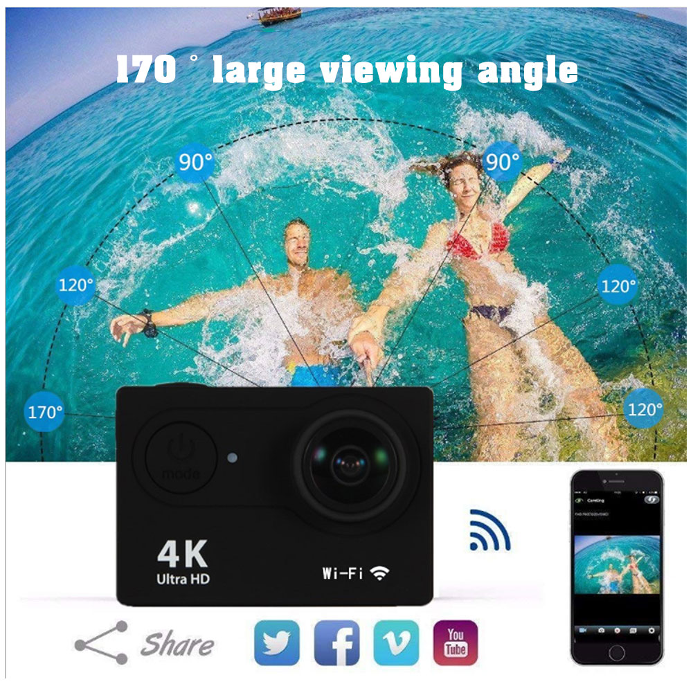 Camera hành động H9R HD 4K WiFi 2 inch 1080p / 60fps Mũ bảo hiểm chống thấm nước dưới nước Quay video