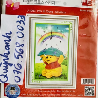 Tranh thêu chữ thập CON GẤU 33x49cm chưa thêu 3d a1093