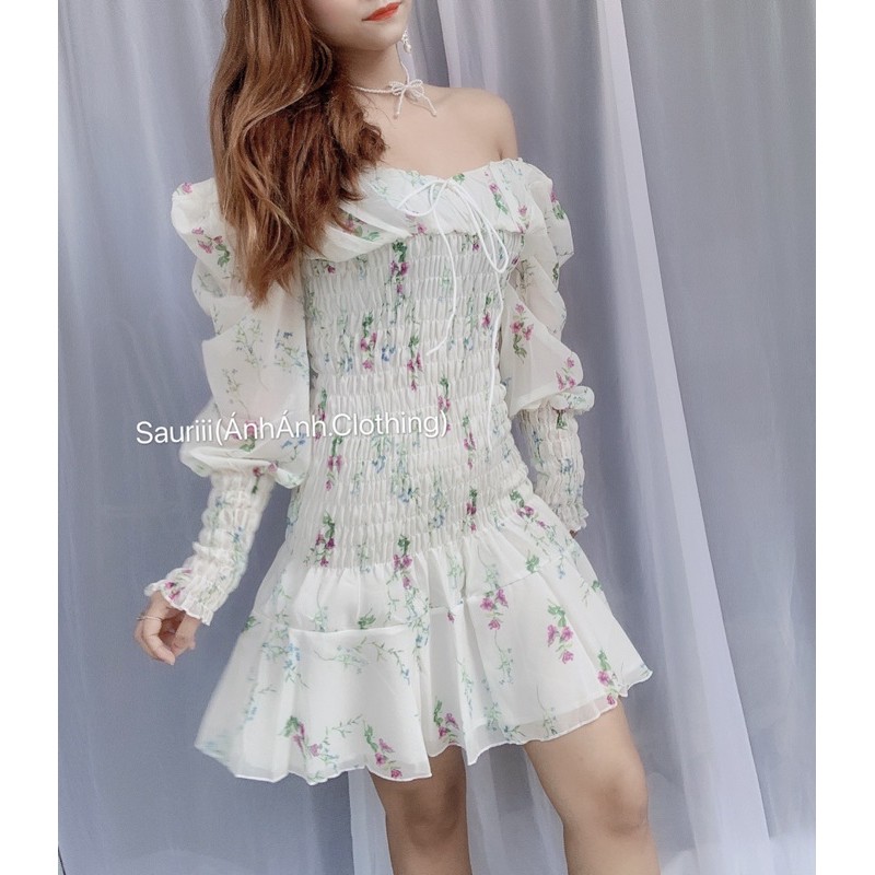 ORDERVáy bánh bèo ulzzang tiểu thư trễ vai chân xoè đuôi cá Đầm dự tiệc Hoạ Tiết hoa nhí-đầm ôm bo chun dạo phố