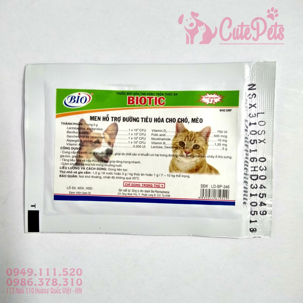 1ER BMB1 Men tiêu hóa cho chó mèo Biotic 5g - Men tương trợ tuyến đường tiêu hóa - CutePets Phụ kiện thú cưng pet shop H