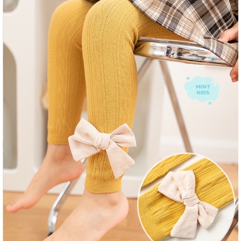Quần Tất Cho Bé, Quần Legging Cho Bé Gái 0 Đến 8 Tuổi Mềm Mại, Ấm Áp Đính Nơ Duyên Dáng QT-03