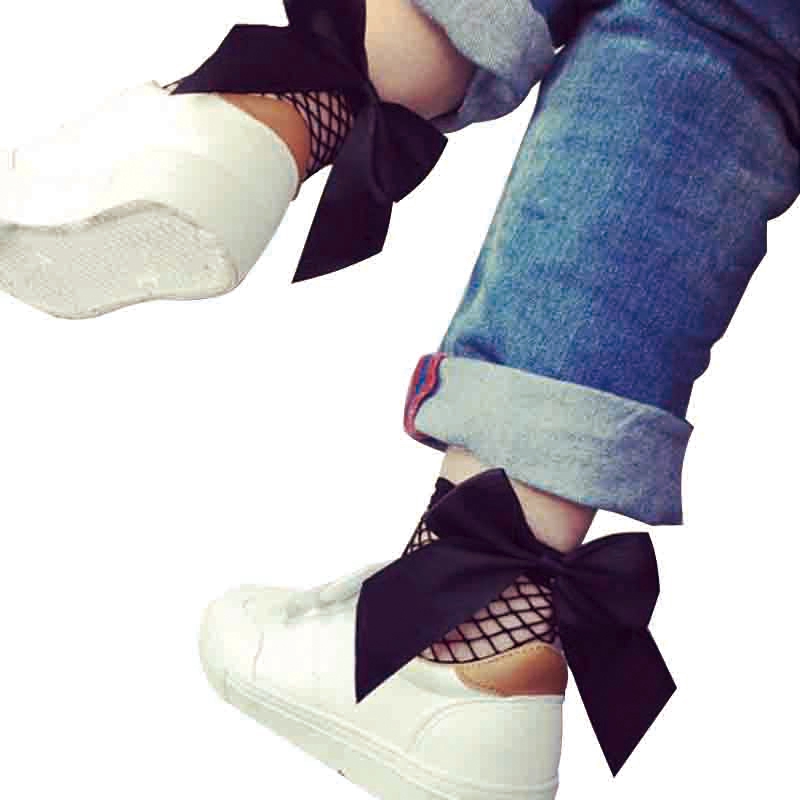 Vớ lưới ECMLN cổ ngắn đính nơ cá tính