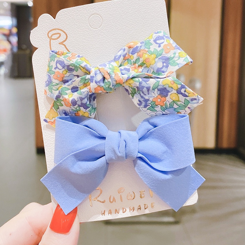 Set 2 Kẹp Tóc Nơ Màu Trơn Hàn Quốc Hàng Mới Dành Cho Bé Gái