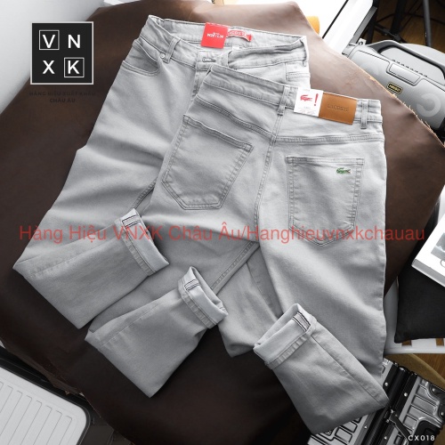 Quần Jean Nam LACOSTE CX018 LÓT VIỀN ỐNG MÀU XÁM Nhạt Form SlimFit Mềm Mịn Co Giãn Hàng Xuất Xịn Có Big Size