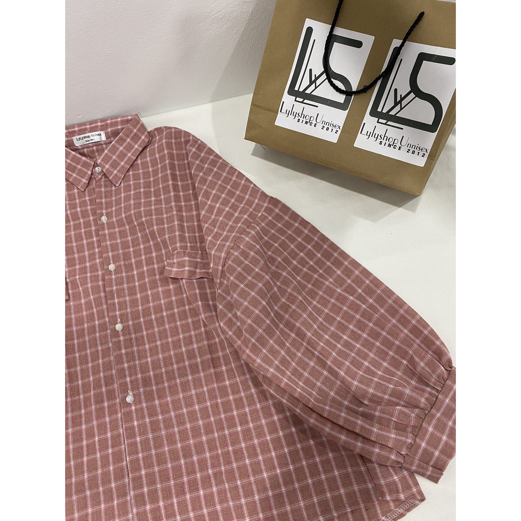 Áo sơ mi nữ LylyshopUnisex - M02, kiểu áo sơ mi oversize form rộng tay phồng kẻ sọc caro cho nữ mặc đi học, đi chơi | BigBuy360 - bigbuy360.vn