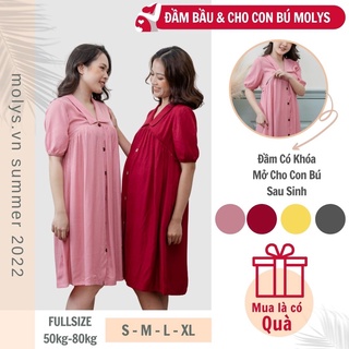 Đầm bầu kết hợp cho con bú sau sinh tiện lợi kín đáo M2351 xuông trẻ trung thoải mái