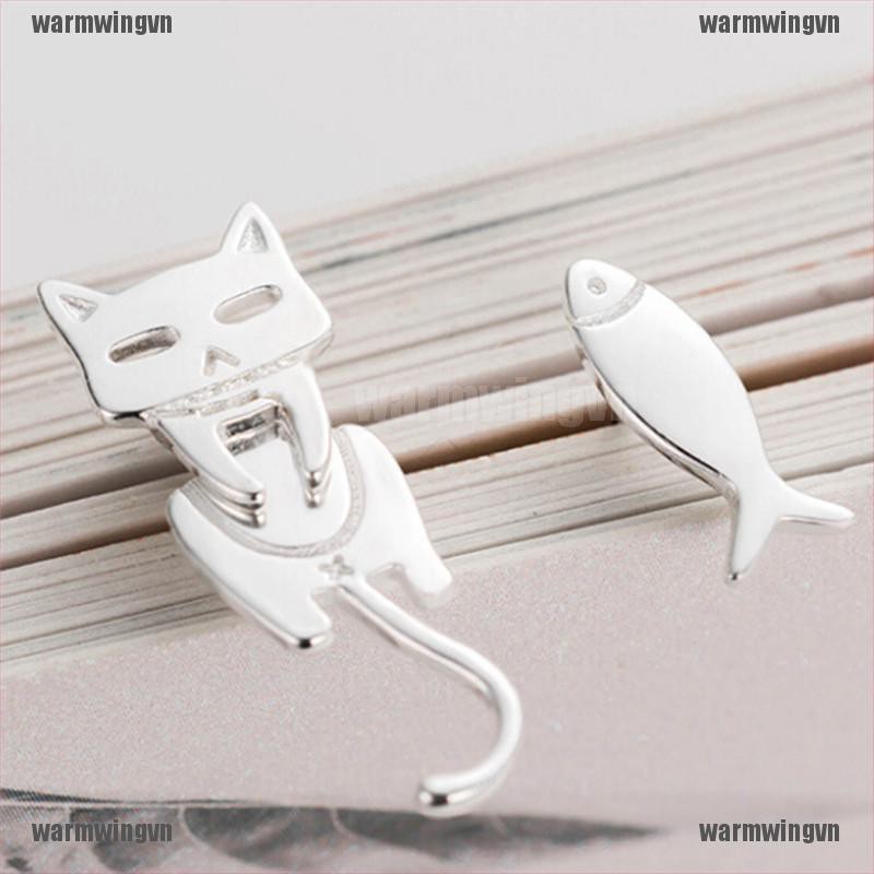 Bông Tai Xi Mạ Bạc Hình Mèo / Cá