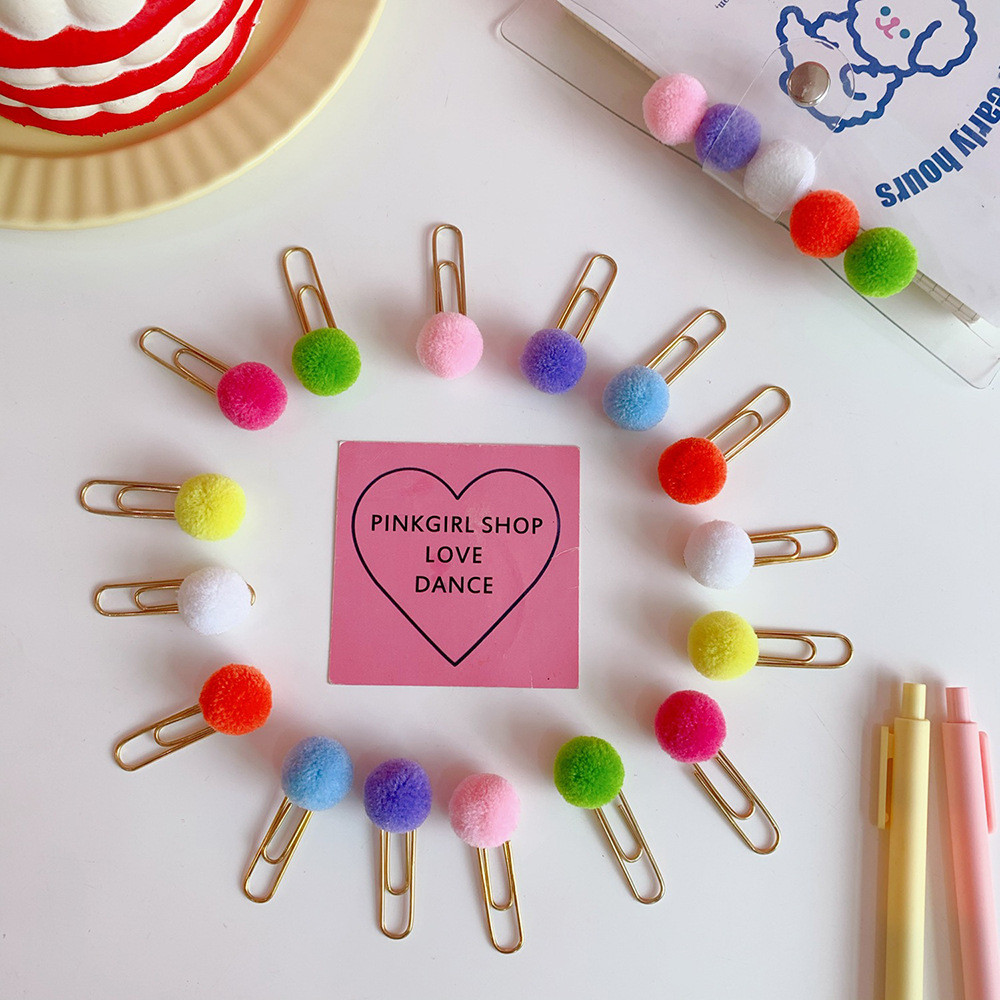Kẹp đánh dấu trang sách đính bóng pompom sử dụng ở văn phòng/ thích hợp học sinh nhiều màu sắc