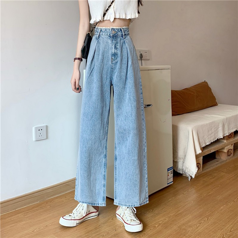 LEEVA - Quần jeans nữ dài phối ren ống rộng Q025