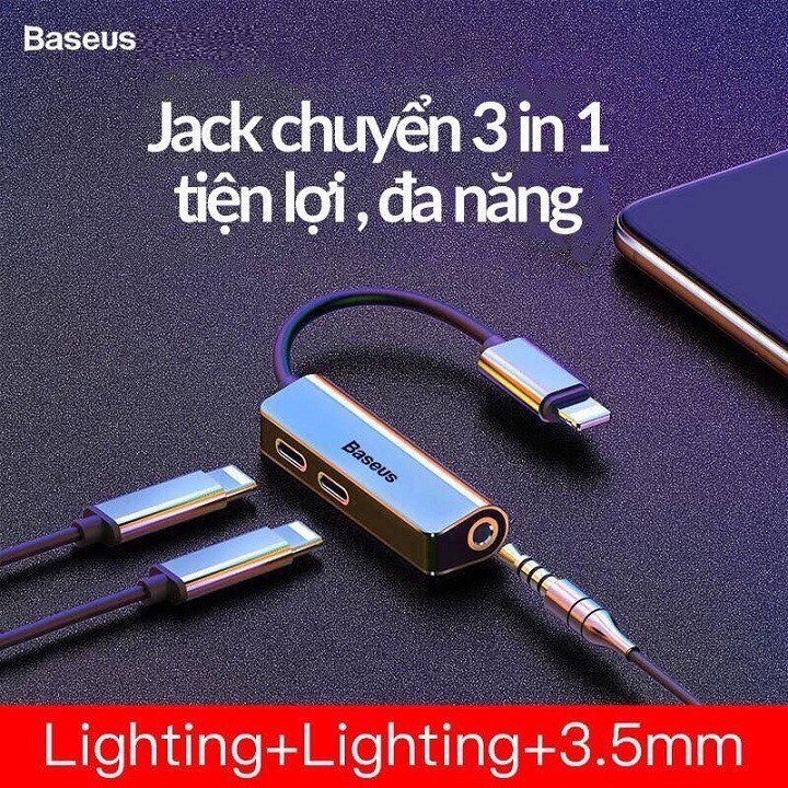 Jack Chuyển Đổi Tai Nghe cho iPhone 3 in 1 Vừa Sạc,Vừa Nghe,Có Mic Chân Lightning Baseus L52