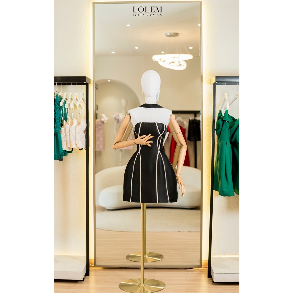 Đầm xòe cúp ngực LOLEM DX322 phối viền dọc thân vải tafta xước mềm mịn giữ form tốt