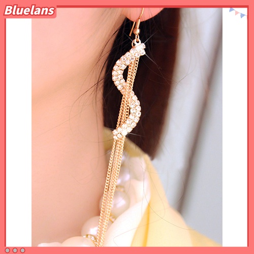 Cặp khuyên tai dài phối tua rua kết đá nhân tạo đẹp mắt cho nữ