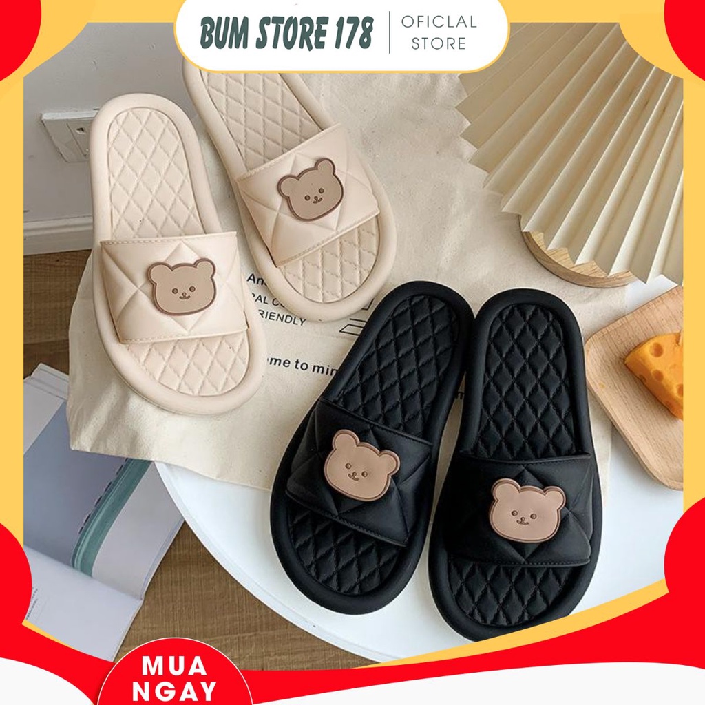 Dép lê nữ, dép lê vân nổi thời trang nùa hè, dép icon gấu đáng yêu đế mềm