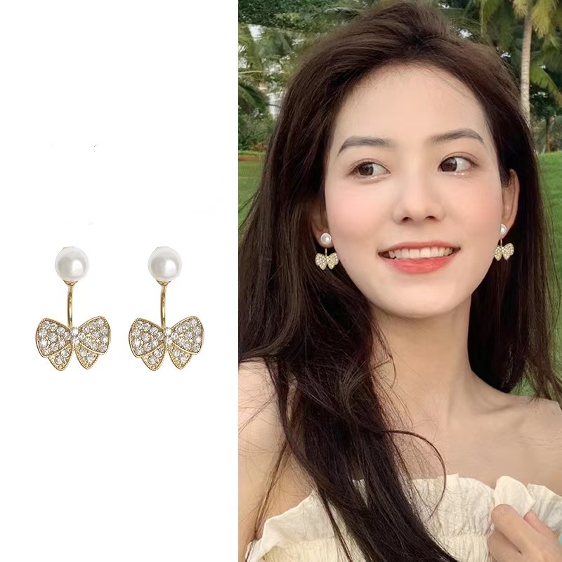 Đôi Bông Tai Mạ Bạc 925 Hình Nơ Đính Đá Xinh Xắn Cho Nữ