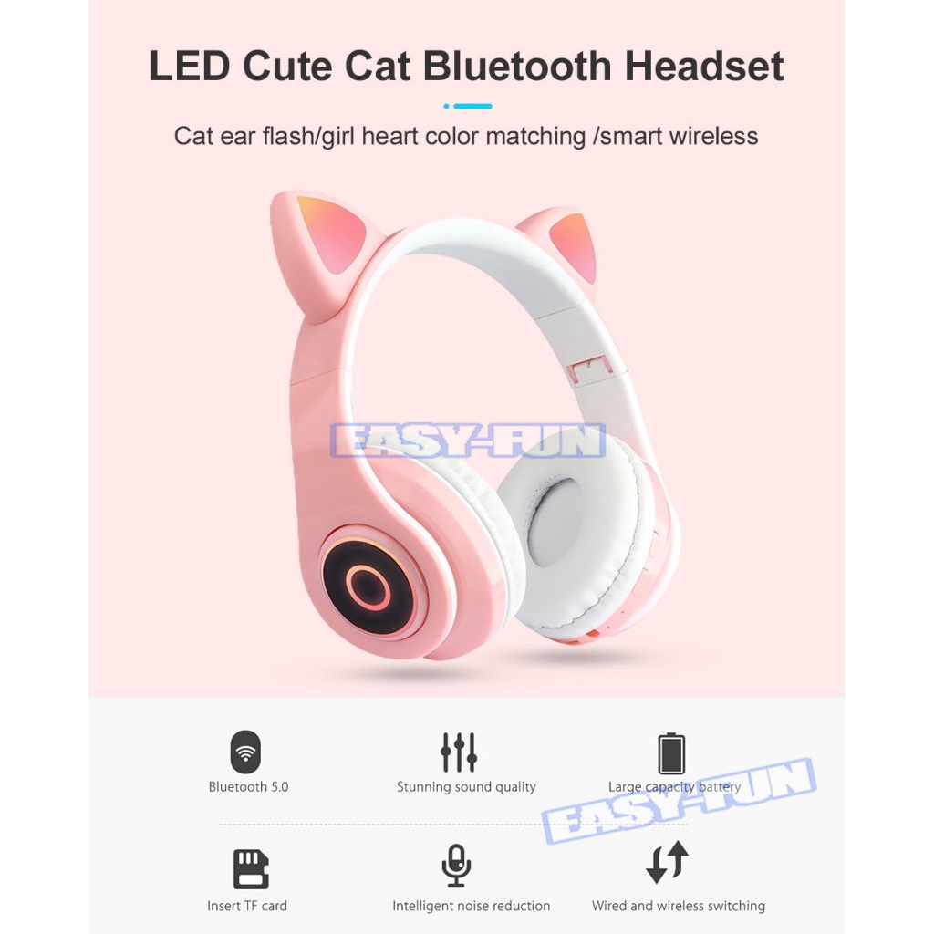 [Hàng mới về] Tai nghe mèo bluetooth chụp tai cao cấp, Tai nghe giảm tiếng ồn tự động Bluetooth 5.0 LED Light Cat Ears Tai nghe Tai nghe không dây Stereo Bass