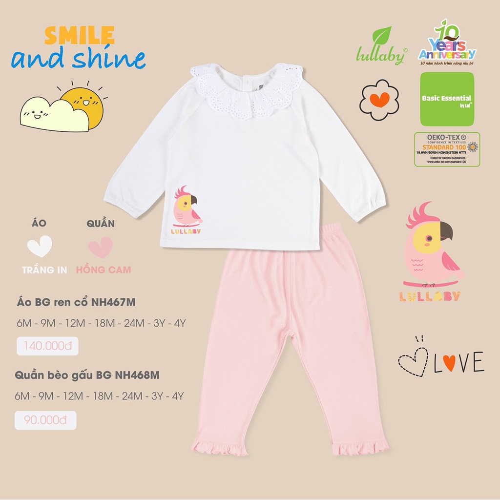 [ LULLABY ] Bộ quần áo vải nỉ cho bé từ 3 tháng đến 4 tuổi NH465M -&gt; NH468M