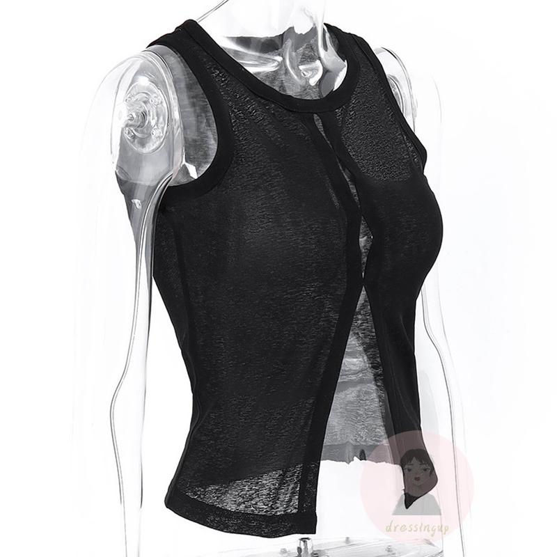 Áo Lưới Không Tay Cổ Tròn Màu Trơn Thời Trang Dành Cho Nữ