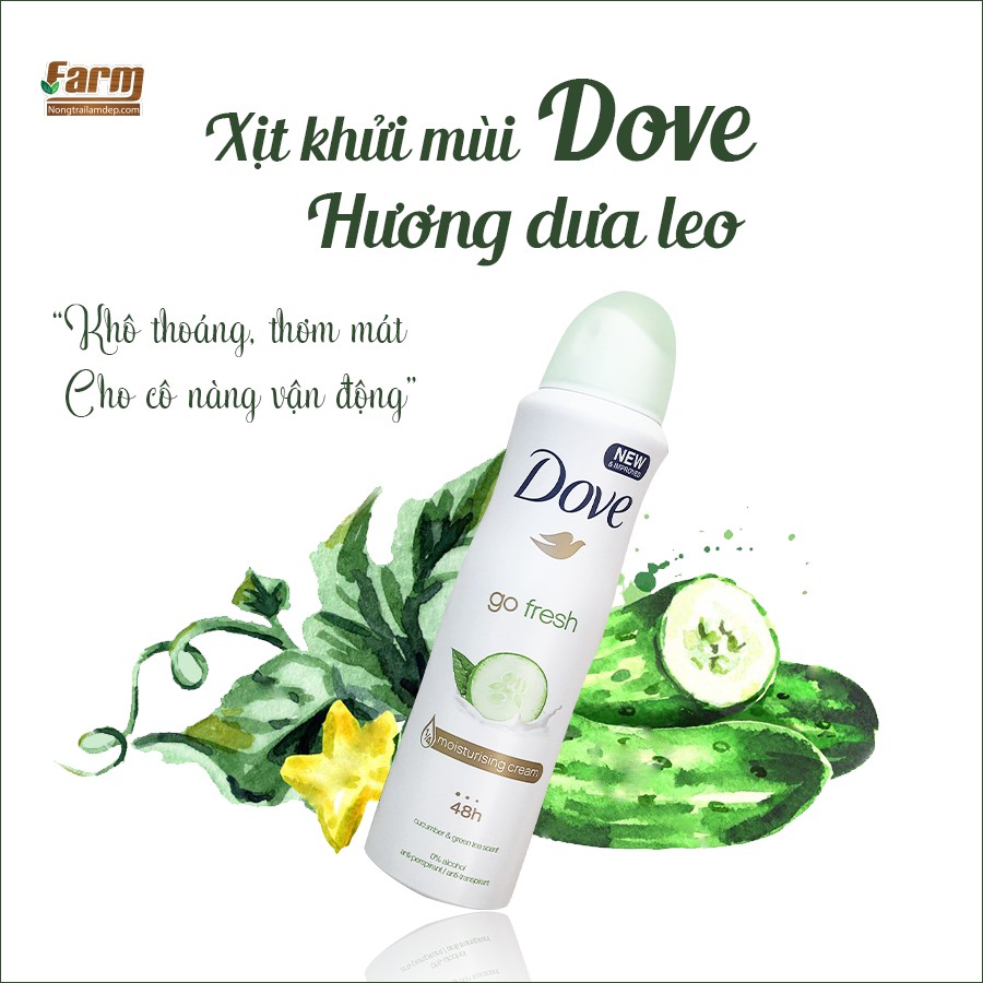 Combo 2 Xịt khử mùi Dove nhập khẩu từ Mỹ 150ml/chai