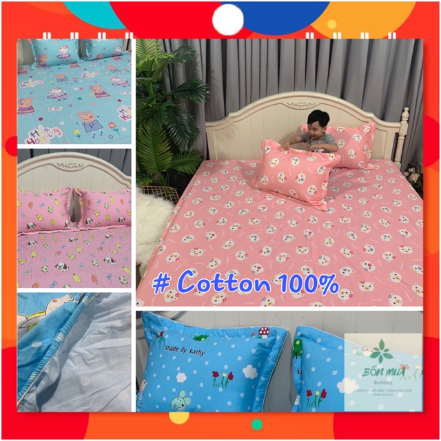 [FOR BABY] Bộ ga gối cotton 100% hàng Việt Nam (ga chun vỏ gối- ảnh thật - đủ cỡ)