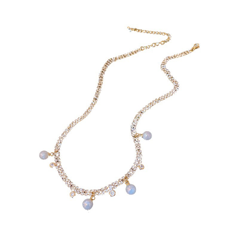 Vòng Cổ Đính Ngọc Trai Kim Cương Giả Hợp Thời Trang Phong Cách Hàn Quốc Cho Nữ