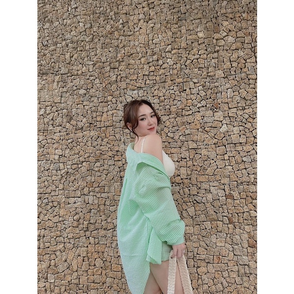 Set bộ áo sơmi phối quần đùi kèm áo bra cho mùa hè cực hot