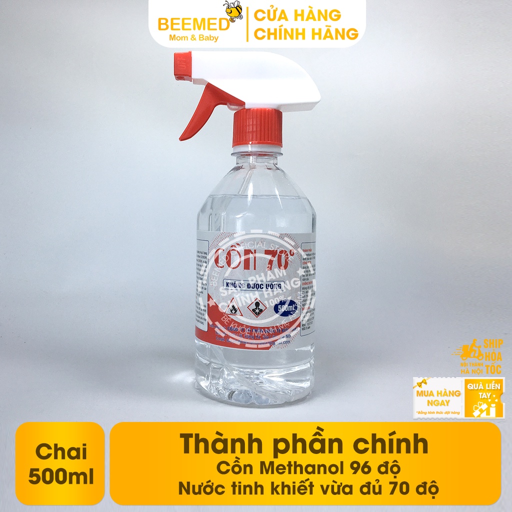 Cồn Xịt Sát Khuẩn Y Tế, Rửa Tay 70 Độ - Chai 500ml có vòi tiện lợi, dùng để vệ sinh nơi ở, đồ dùng cá nhân