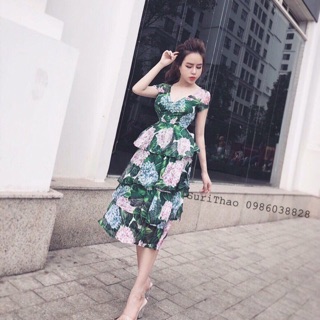 Đầm xoè hoa cẩm tú cầu