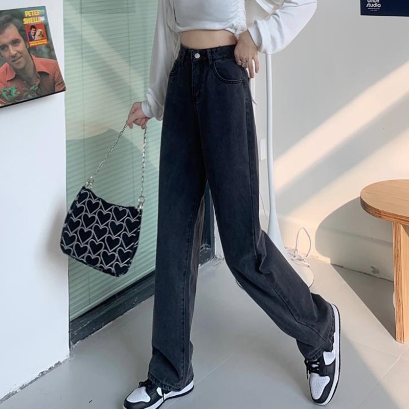 Quần Jean Ống Rộng Jean Ống Suông Nữ Phong Cách Ullzzang Hiphop Thương Hiệu Aldore Màu Xám MSC11