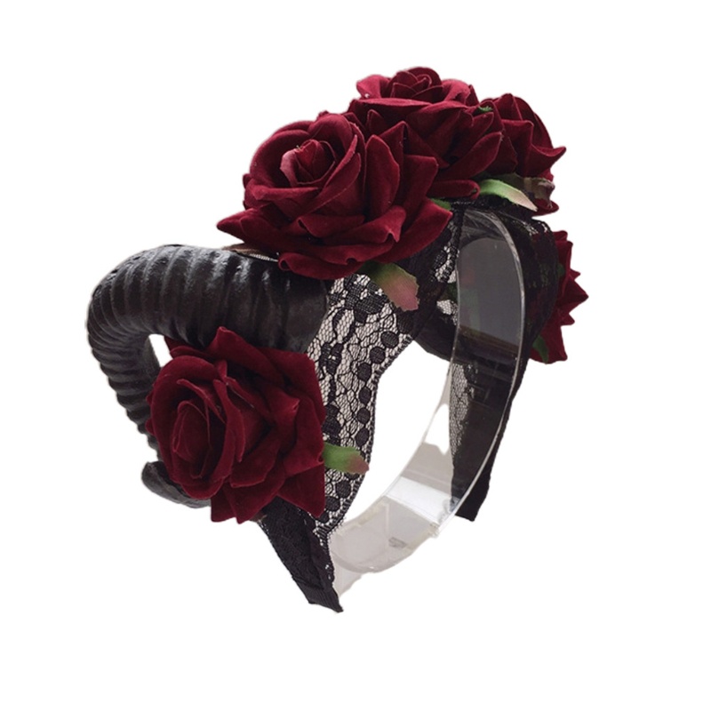 Băng Đô Cài Tóc Hình Sừng Kì Lân Phối Ren Ruy Băng Phong Cách Halloween