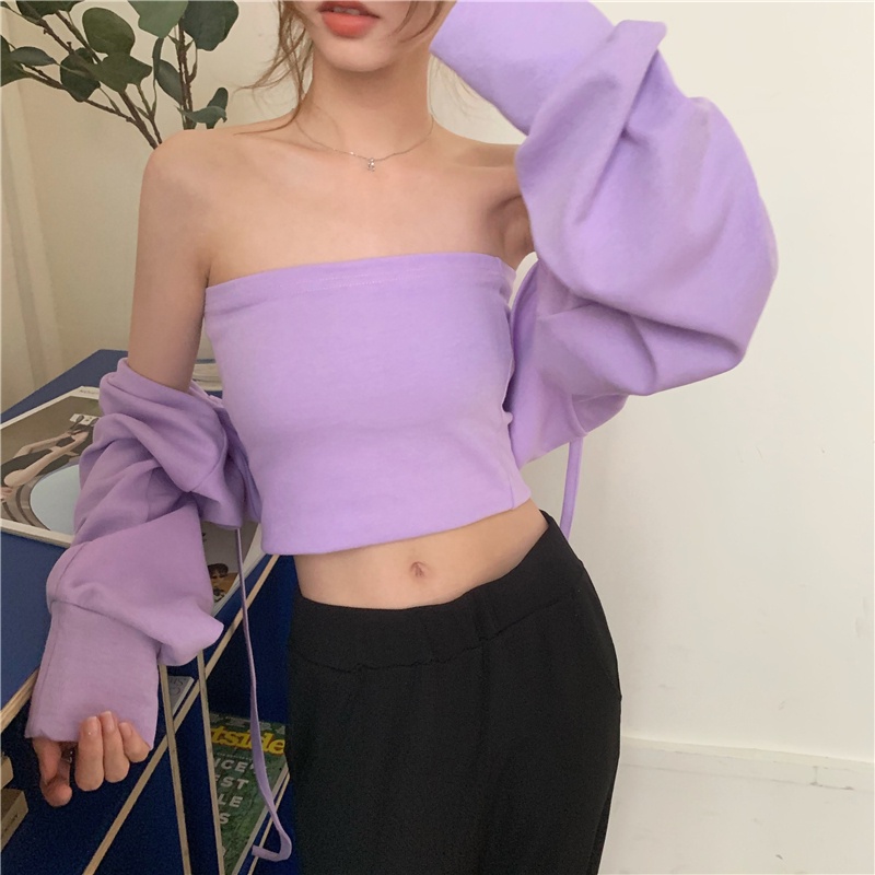 Set áo quây kèm áo len dài tay khoác ngoài croptop phong cách sexy quyến rũ