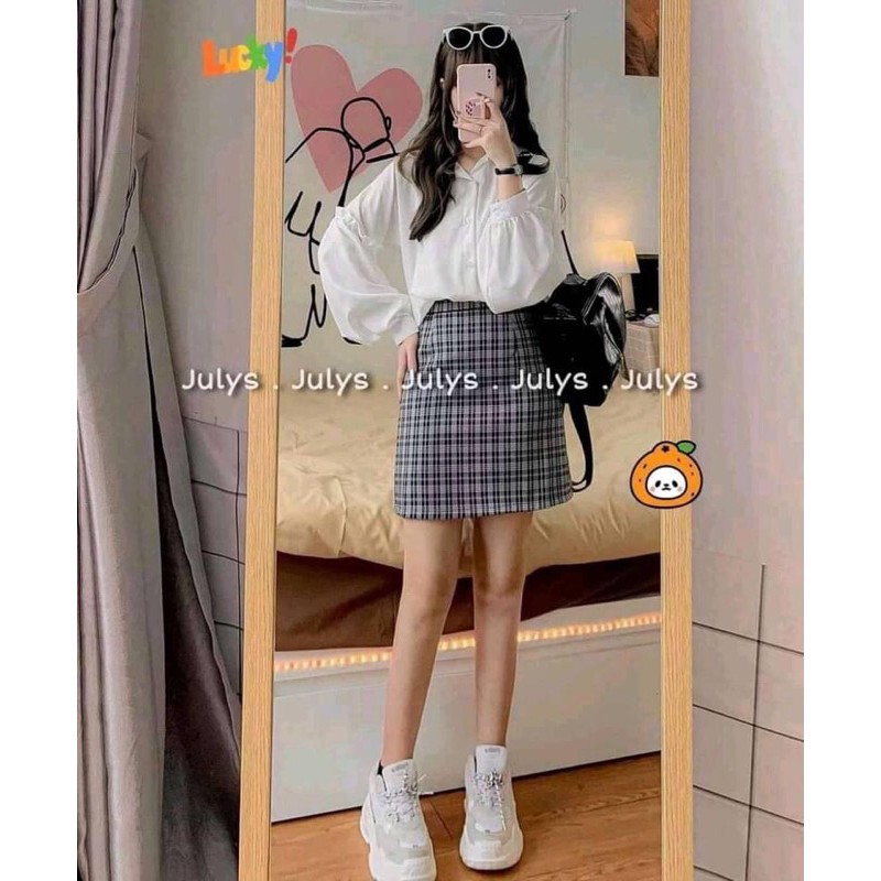 Set Áo Sơ Mi + Chân váy Caro Sọc