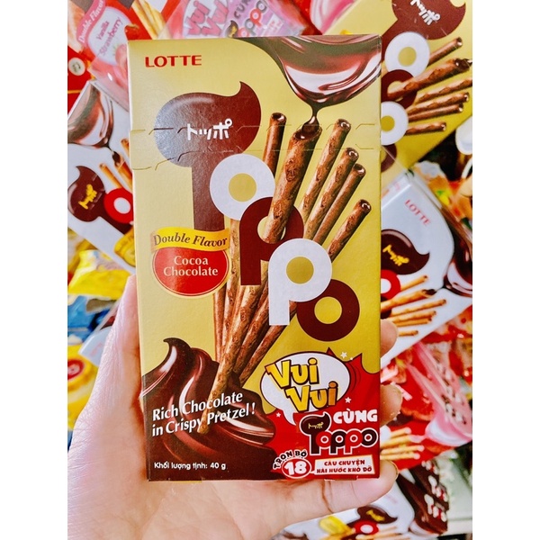 BÁNH QUE LOTTE TOPPO 40G VỊ SOCOLA/ DÂU/ CACAO