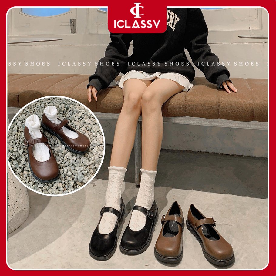 Giày Lolita Ulzzang Vintage, Giày Oxford Da Mềm Cao Cấp Mũi Tròn Khóa Cài Dây Mảnh Đế Dày 1cm, Hàn Quốc - Iclassy_shoes