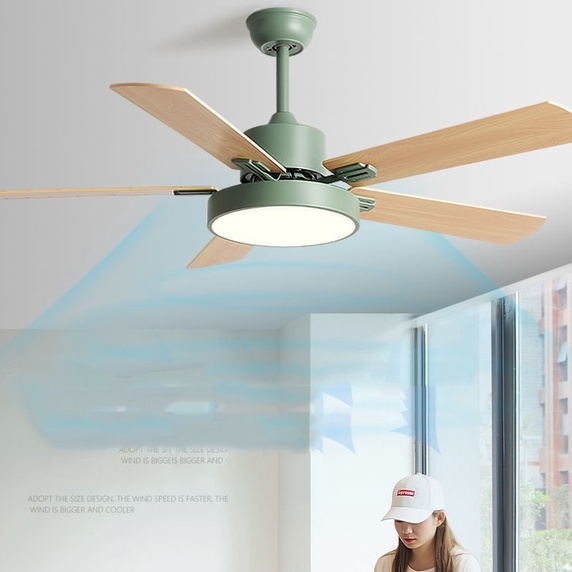 Quạt đèn Trần cánh gỗ Hiện Đại đơn giản phong cách Bắc Âu trang trí phòng khách, phòng ngủ ☘ 5 cánh gỗ 52inch, Đèn LED☘