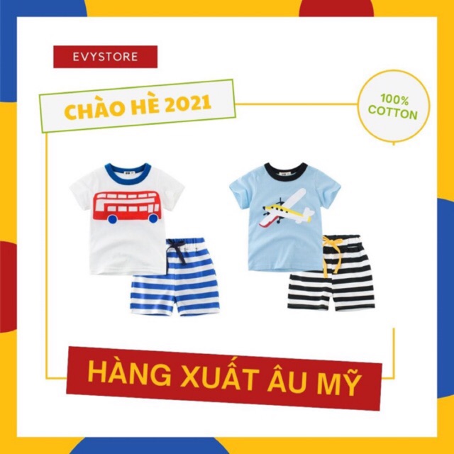 🍑FREESHIP XTRA🍑Set Đồ Bộ Bé Trai EVY 27kids Bộ đồ bé trai sọc in hình Máy bay, Xe Bus Hàng Xuất Xịn Âu Mỹ