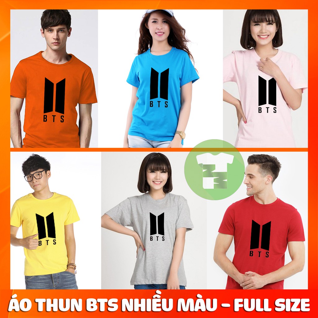 ÁO THUN IN LOGO BTS NHIỀU MÀU - FULL SIZE - Áo ngắn tay không cổ