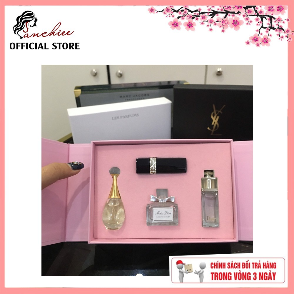 ❤️Bộ nước hoa mini❤️  nước hoa kèm son dior perfume lipstick set. bộ Môi Kèm Hộp Đựng Màu Hồng Xinh Xắn 999