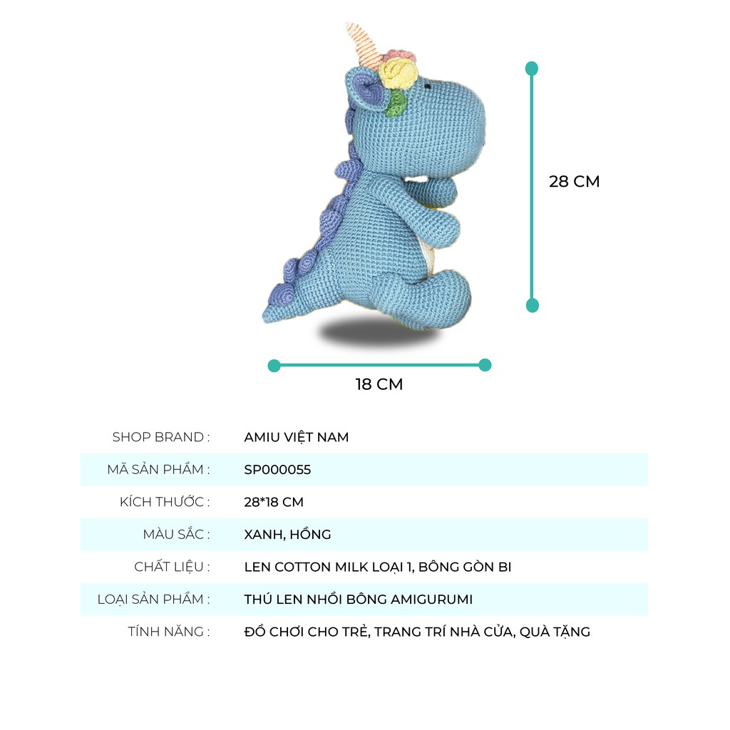 Gấu bông móc len Amigurumi cao cấp Amiu Việt Nam - Rồng một sừng đồ chơi nhồi bông handmade cho bé - SP000055