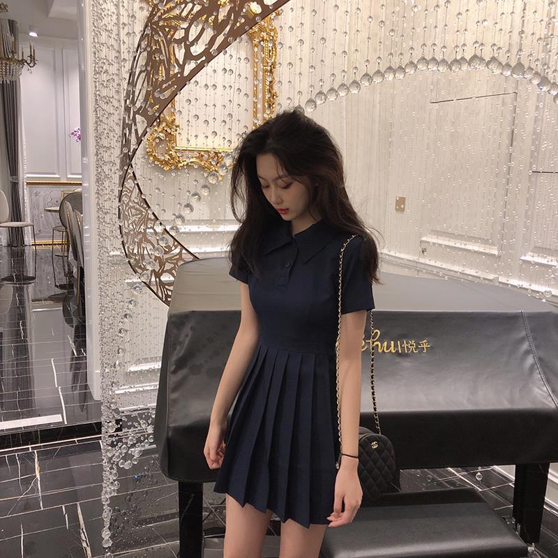 Đầm Xếp Ly Tay Ngắn Cổ Polo Phong Cách Hàn Quốc Đơn Giản Thời Trang Mùa Hè Mới 2022 Dành Cho Bạn Nữ