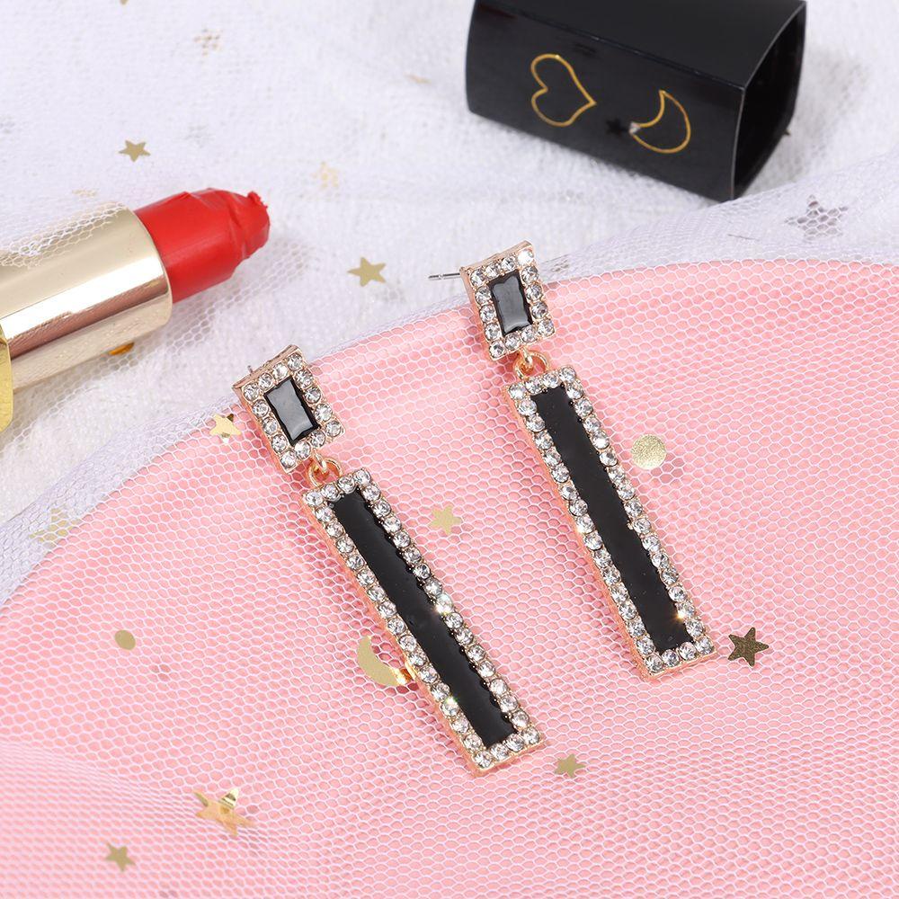 Bông Tai Hình Học Màu Đen Thời Trang Dành Cho Nữ|Bông Tai Dạng Vòng Tròn Thời Trang Cho Nữ