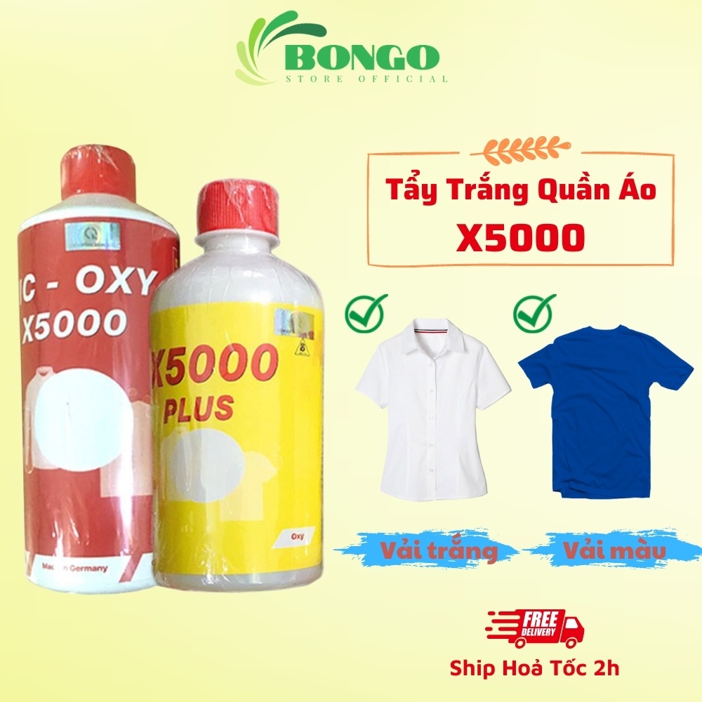 Tẩy trắng quần áo X5000 - Tẩy sạch vết nấm mốc, ố vàng, không mùi, không làm phai màu vải, an toàn cho da & trẻ nhỏ.
