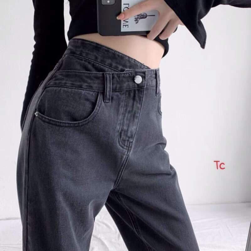 Quần Bò rộng cạp chéo Chất dày đẹp, chuẩn fom dài chùm giầy.Dài 1m nên chị em nào thích mặc dài nên mua nha,size s,m,l