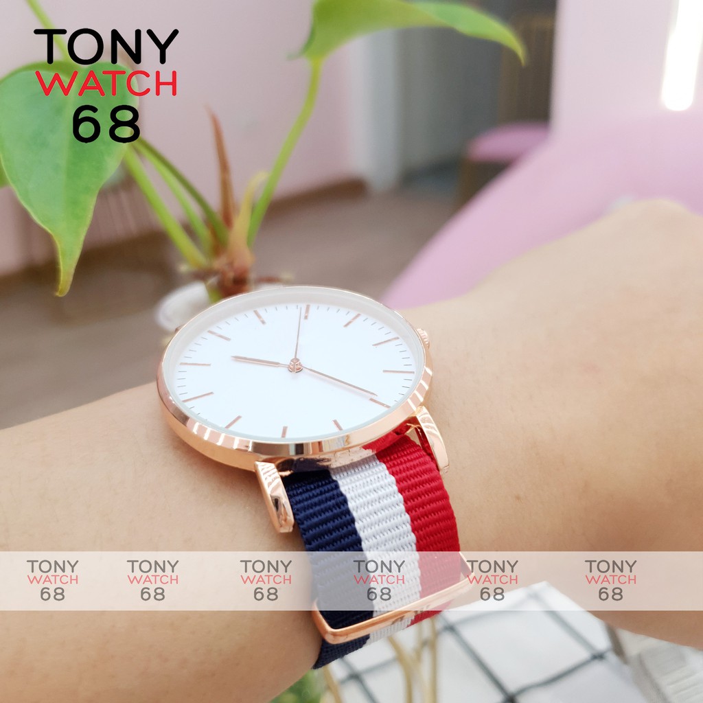 Đồng hồ nam SK viền vàng dây nato vải siêu mỏng năng động chính hãng Tony Watch 68 chống nước 3ATM