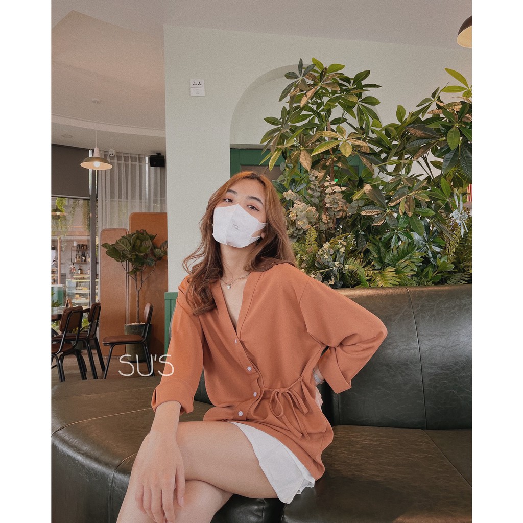 Áo sơ mi cổ tàu nơ buộc eo A1813 SUSTORE