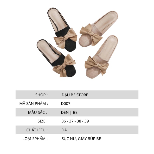 Giày Sục Nơ Da Lộn Hở Gót Đế Bằng Thời Trang Năng Động Cho Nữ - Daube - D007