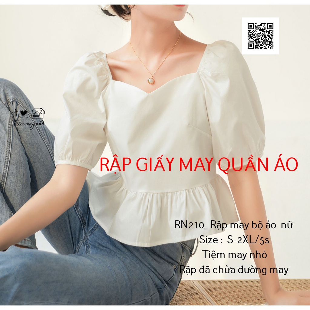 RN210_rập giấy may áo croptop tay bồng nữ